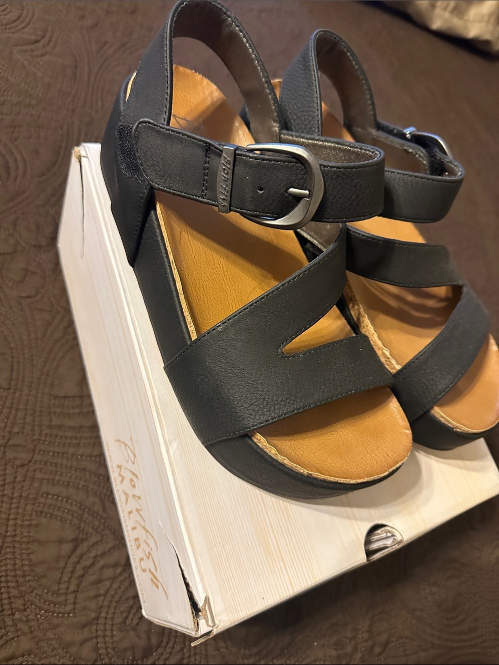 Black Women's Strappy Wedge Sandals -